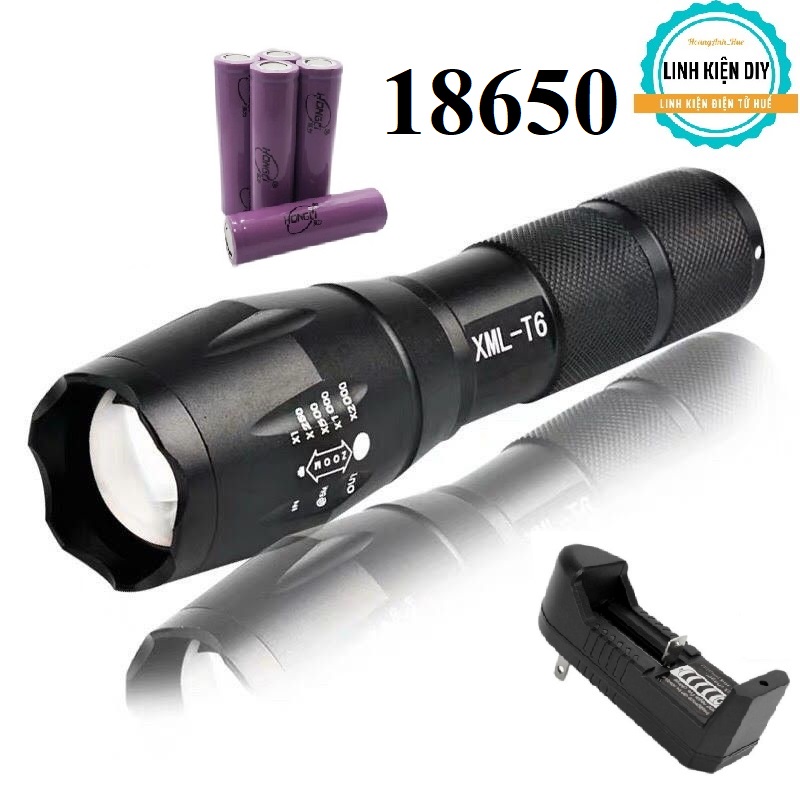 Đèn pin siêu sáng T6 nhôm nguyên khối chống nước pin 18650 hoặc AAA đèn pin sạc Zoom X2000