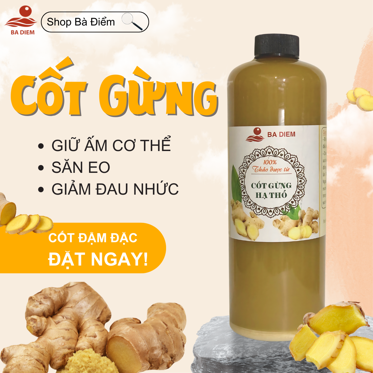 Cốt Gừng Hạ Thổ Cho Mẹ Sau Sinh 1000ML | Hạ Thổ 3 Tháng 10 Ngày | Cam Kết Nguyên Chất Chất Lượng - Shop Bà Điểm.