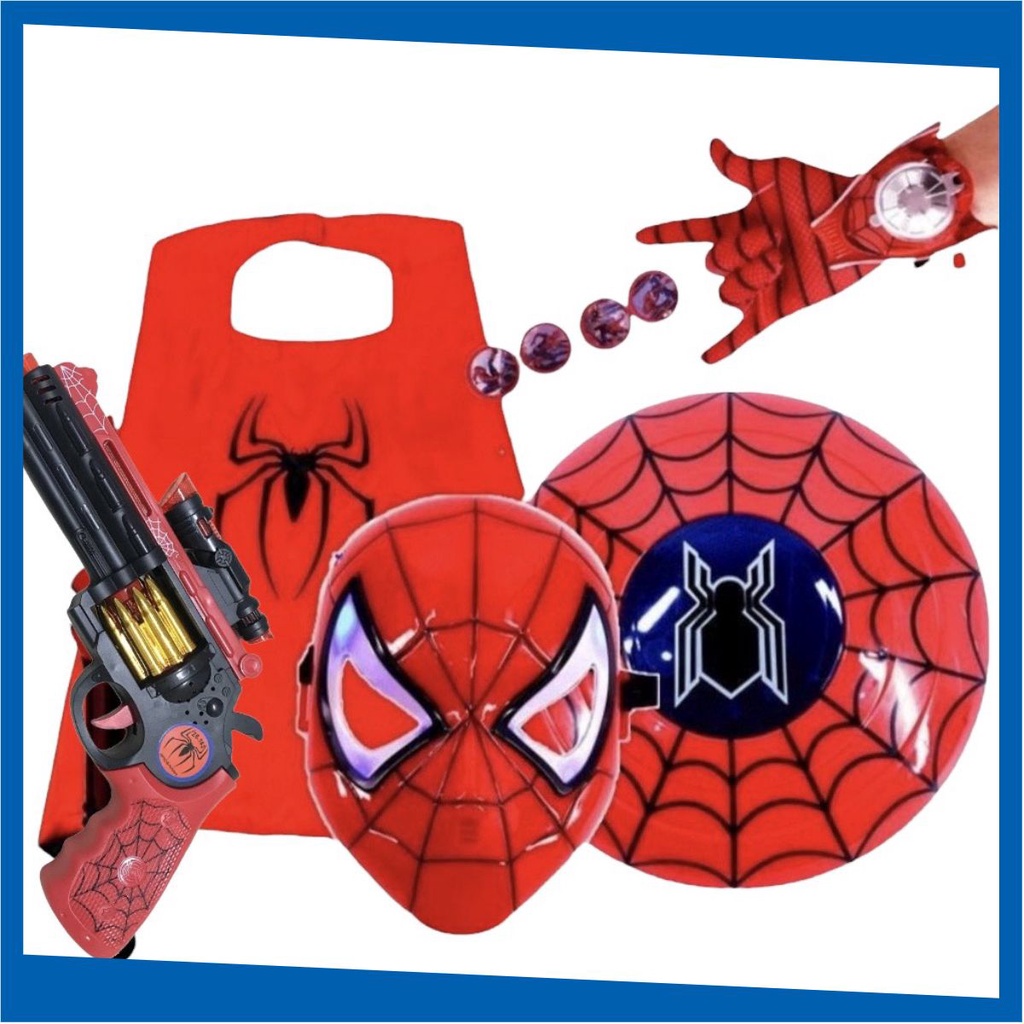 Đồ chơi hóa trang thành Siêu nhân gồm Khiên - Áo choàng - Gậy ánh sáng và Mặt nạ người Nhện cho bé