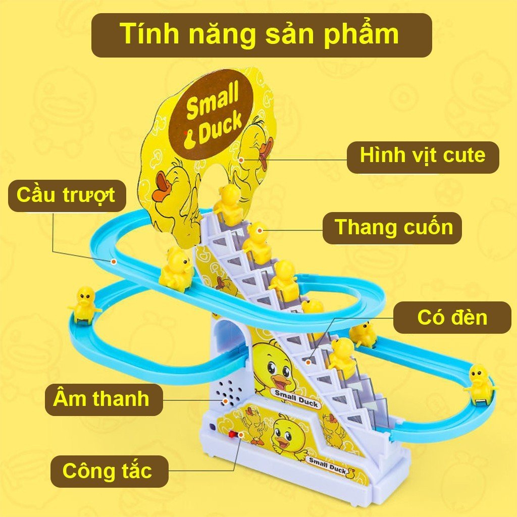 Bộ đồ chơi trẻ em vịt leo cầu thang, phát nhạc thật vui tai.