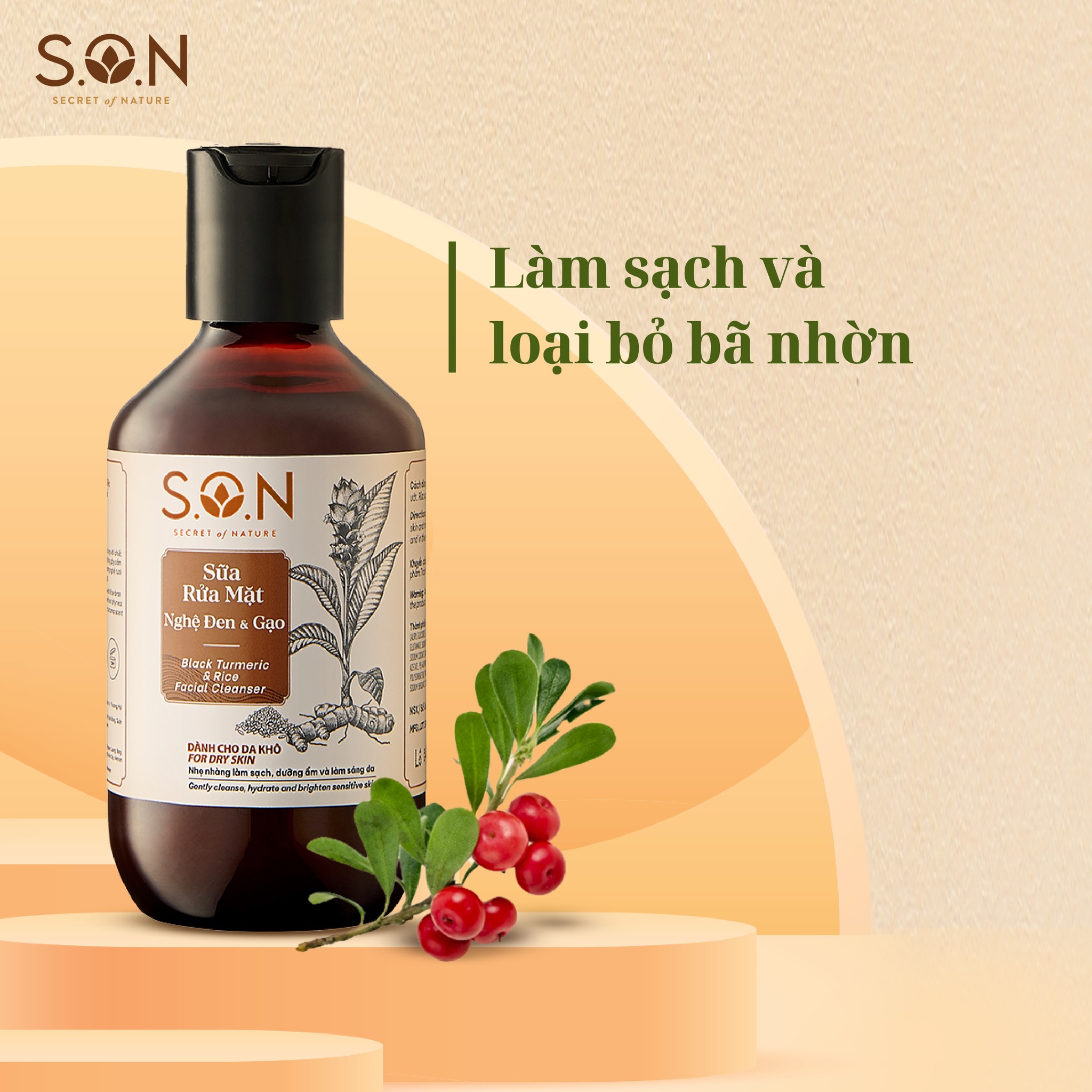 Sữa rửa mặt Nghệ đen & Cám gạo làm sạch sâu, cấp ẩm 100ml