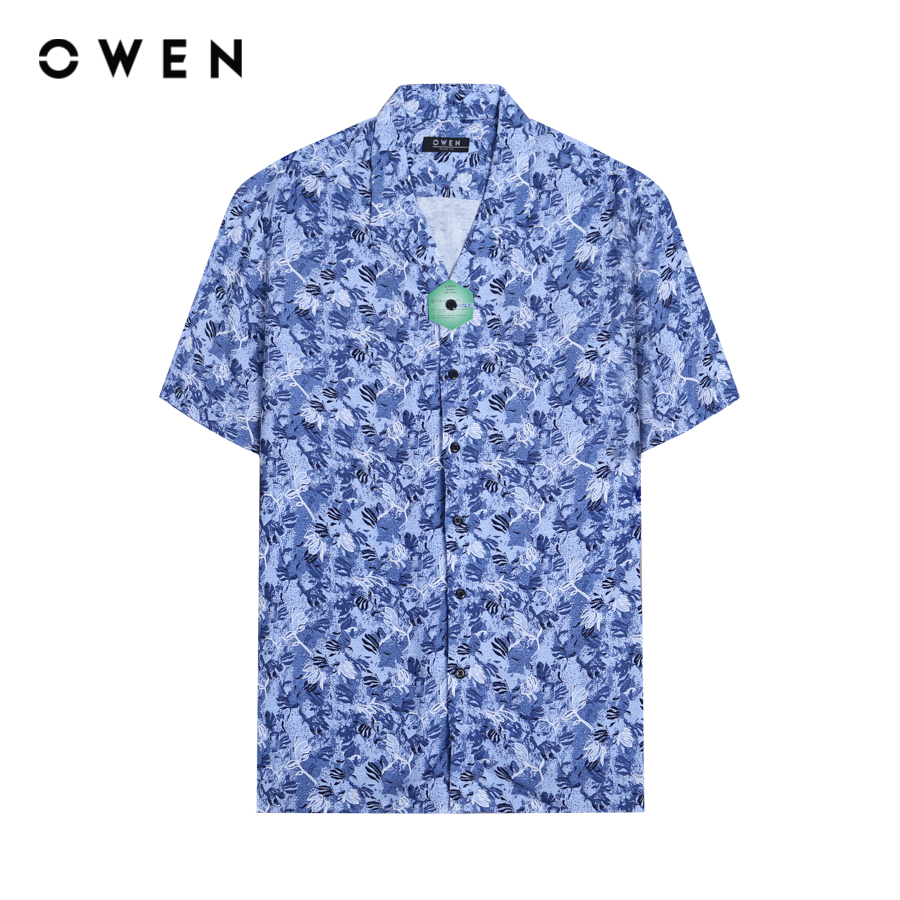 OWEN - Áo sơ mi nam ngắn tay Relax Fit AE230066N màu Navy chất liệu Viscose-Polyester