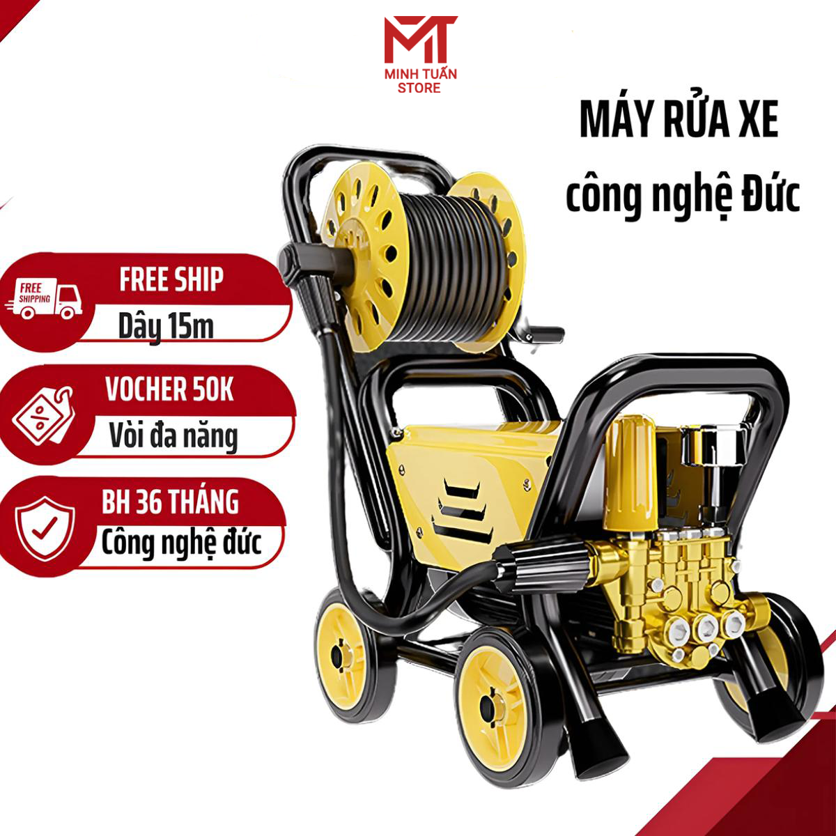 KAW Máy Rửa Xe Công Nghiệp KAW Công Suất Lớn 3000W Tầm Phun Xa 10M Dây Ra Vào 23 Mét Dễ Dàng Sử Dụng