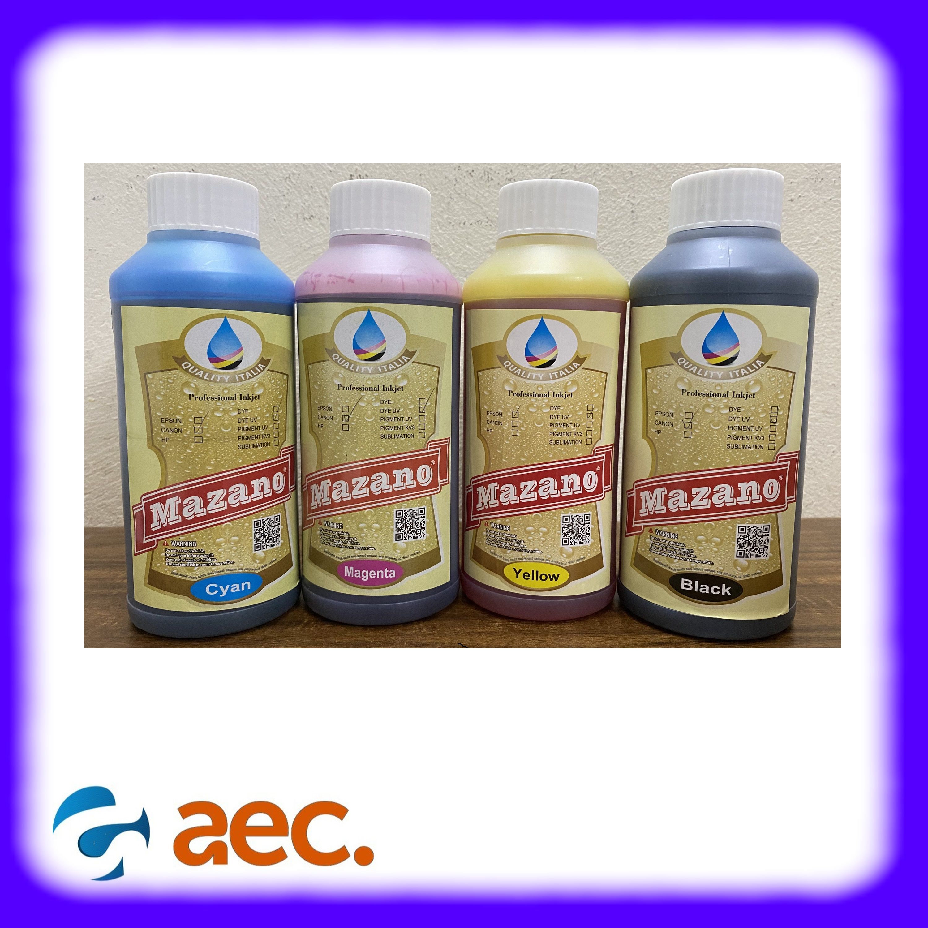Bộ 4 chai mực dye uv chất lượng cao, chống bay màu thương hiệu mazano chai 500ml gồm 4 màu dùng cho các máy in phun canon ix6770 / ix6870 / ix6820 / ix6860 / g1000 / g1010 / g2000 / g2010 / g3000 / g3010 / ip2770 / ip7270