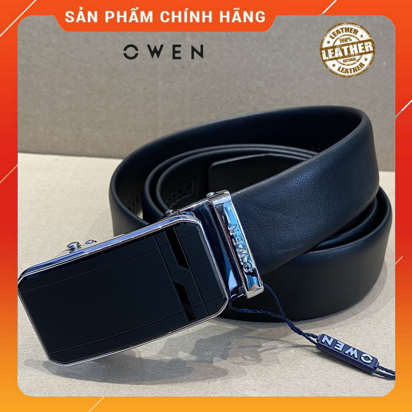 OWEN - Thắt lưng nam Owen - dây lưng da bò màu đen 220597