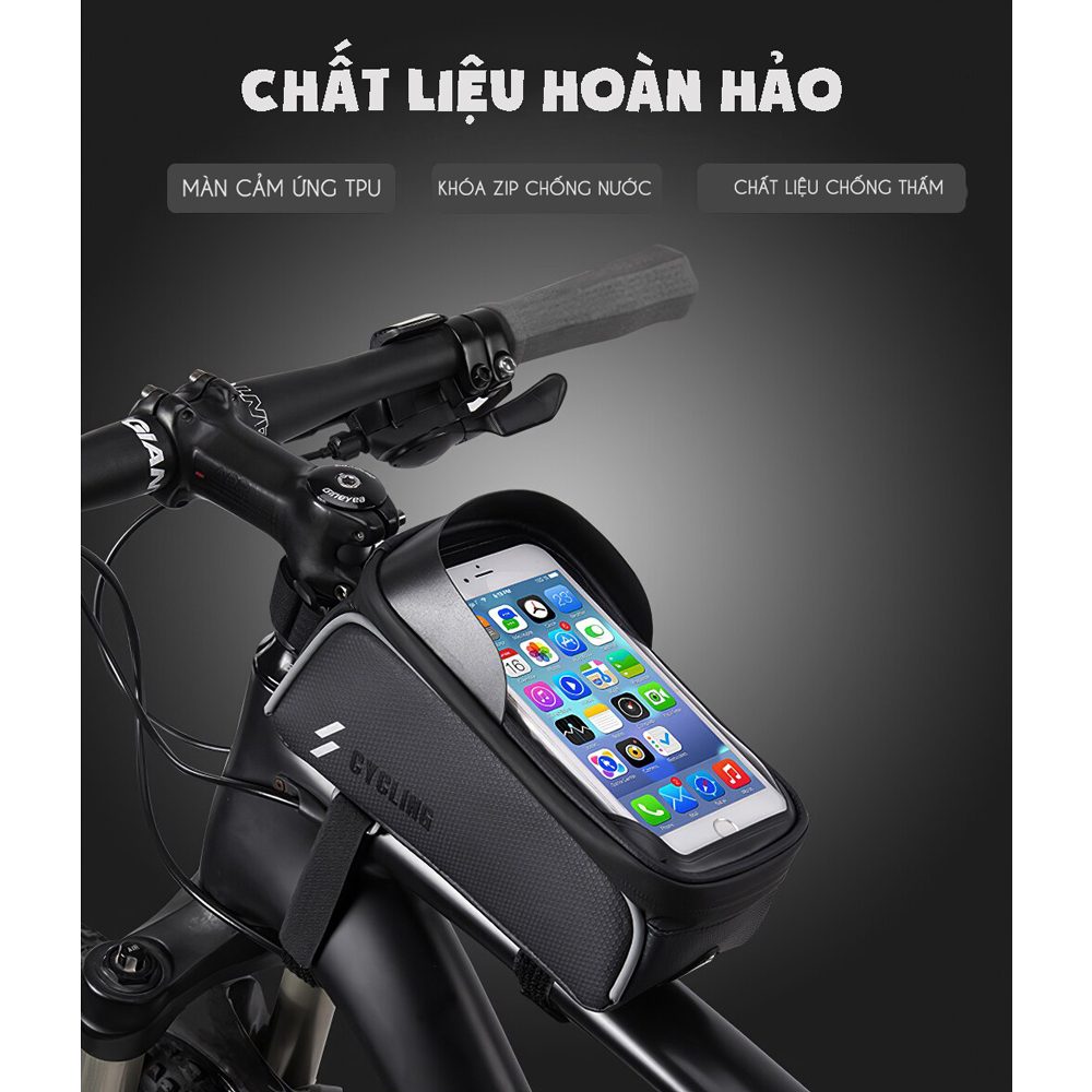 Hộp Túi Treo Khung Gắn Sườn Trước Xe Đạp Có Giá Đỡ Đựng Điện Thoại Màn Hình Cảm Ứng Dưới 6.5 Inch Chống Thấm Nước KAVISOTA