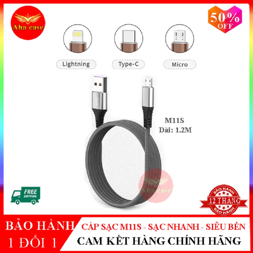 Cáp sạc bọc dù M11s chính hãng SD Design Cáp sạc nhanh iPhone TypeC Micro - Siêu bền-Chống Gẫy Đứt- Bảo hành 12 tháng