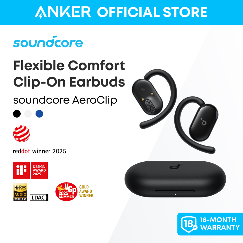 Tai Nghe Không Dây Soundcore V20i by Anker Open-Ear Headphones, Tai nghe bluetooth, Adjustable Ear Hooks, Ultra-Comfort, Snug Fit, Punchy Bass, Clear Calls, IP55, LED Lights, 36H Playtime, Bluetooth 5.4 Earbuds, Multipoint Connection