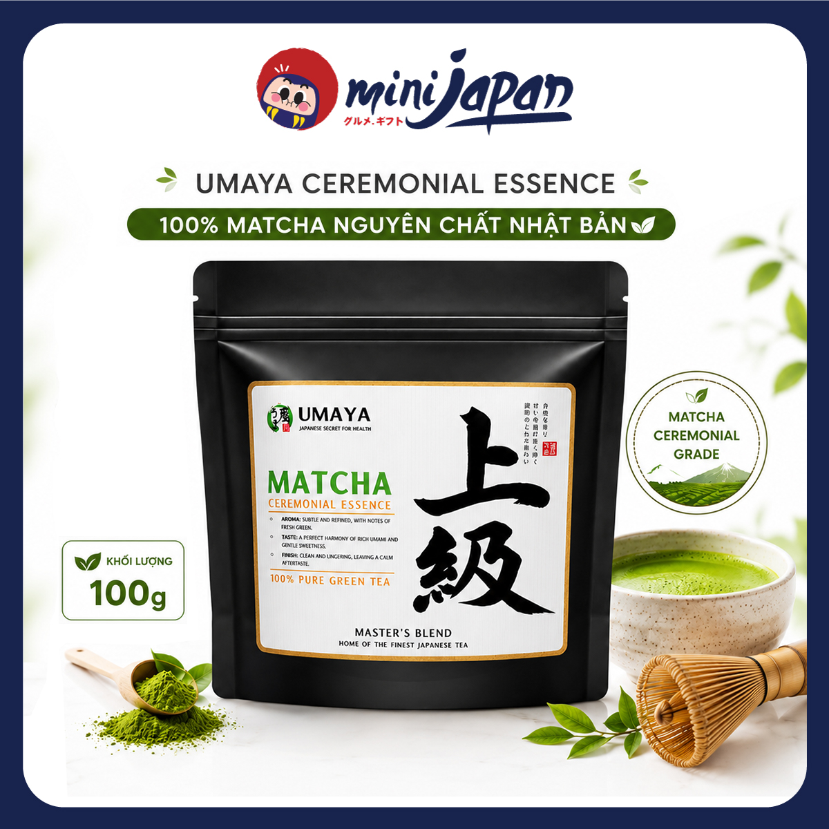 Bột Trà Xanh Nguyên Chất Matcha Umaya Ceremonial Essence Nhật Bản 100g