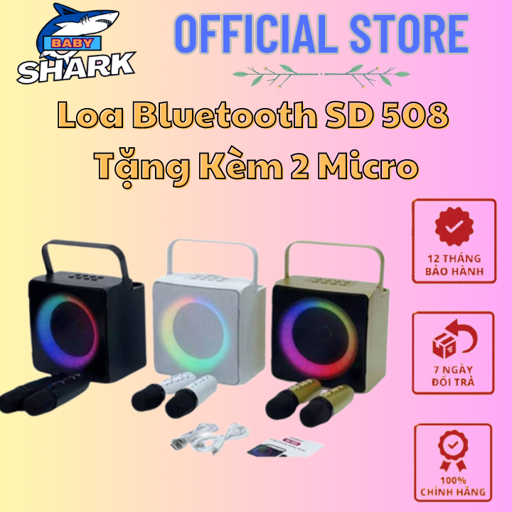 Loa bluetooth sd 508 tặng kèm 2 micro - thiết kế mới lạ, đèn led mặt trước, loa hát karaoke bluetooth bass mạnh, loa nghe nhạc bluetooth