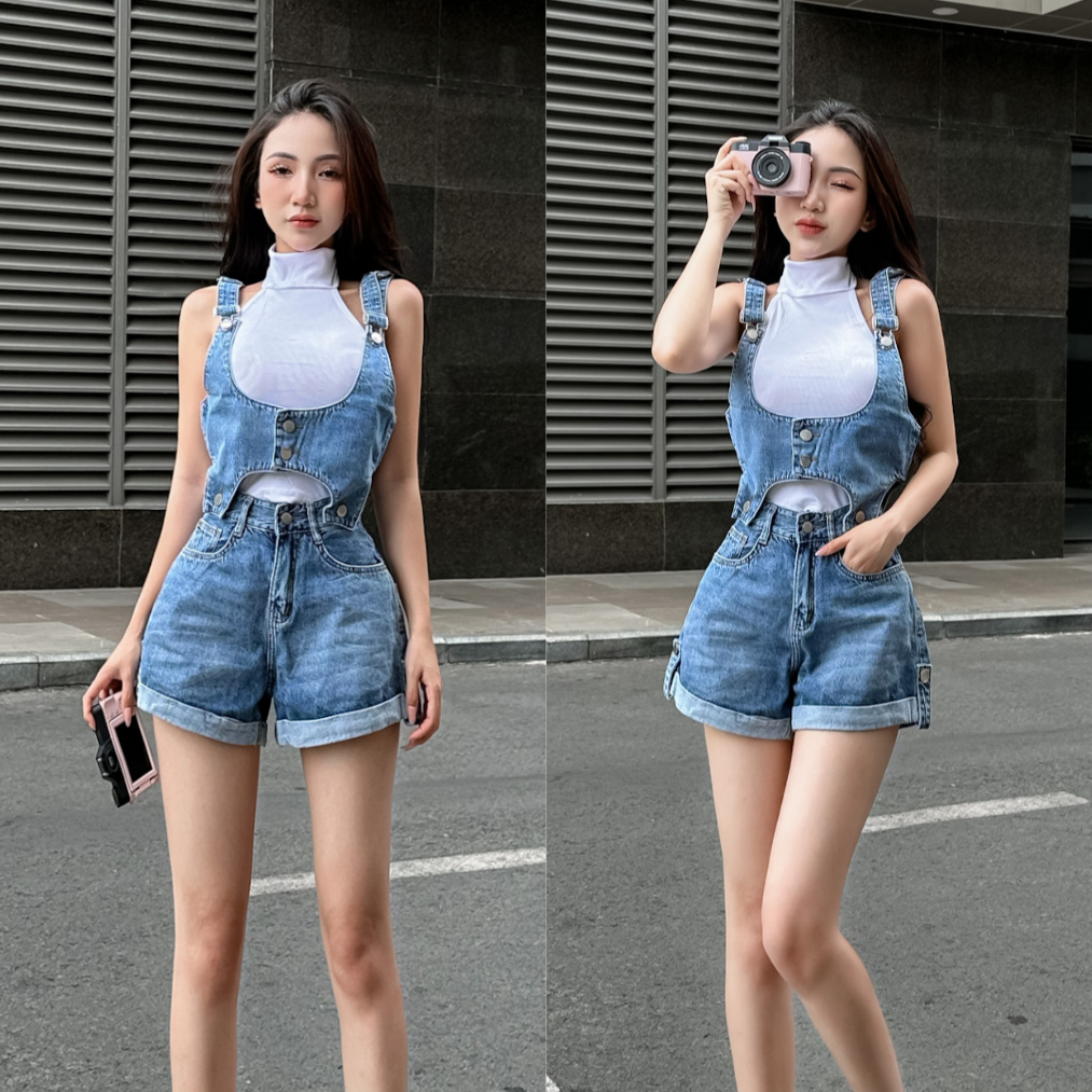 Set yếm quần short kaki jean tiqi jeans y1-493