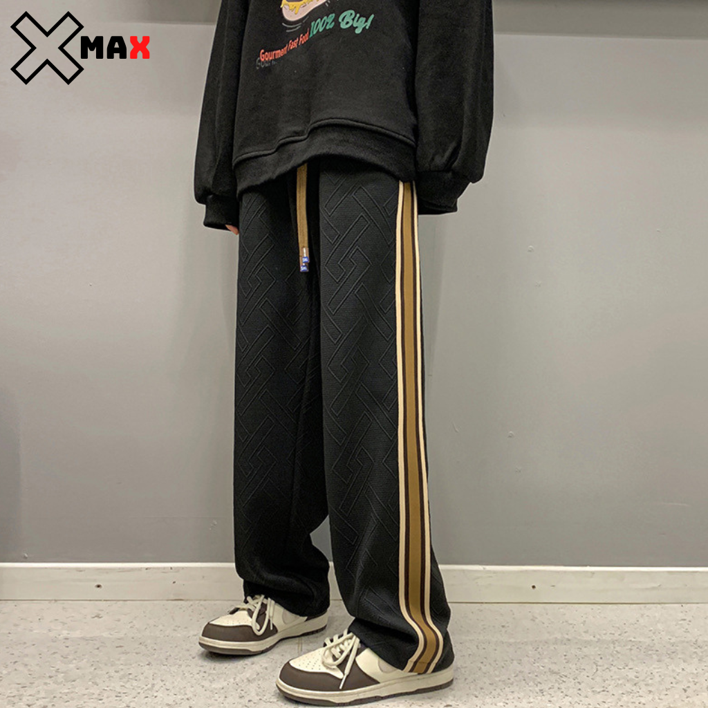 Quần ống rộng Unisex cạp chun thêu họa tiết Waffle MAXSTORE dáng quần suông nhung tăm co giãn, quần thể thao thu đông B097