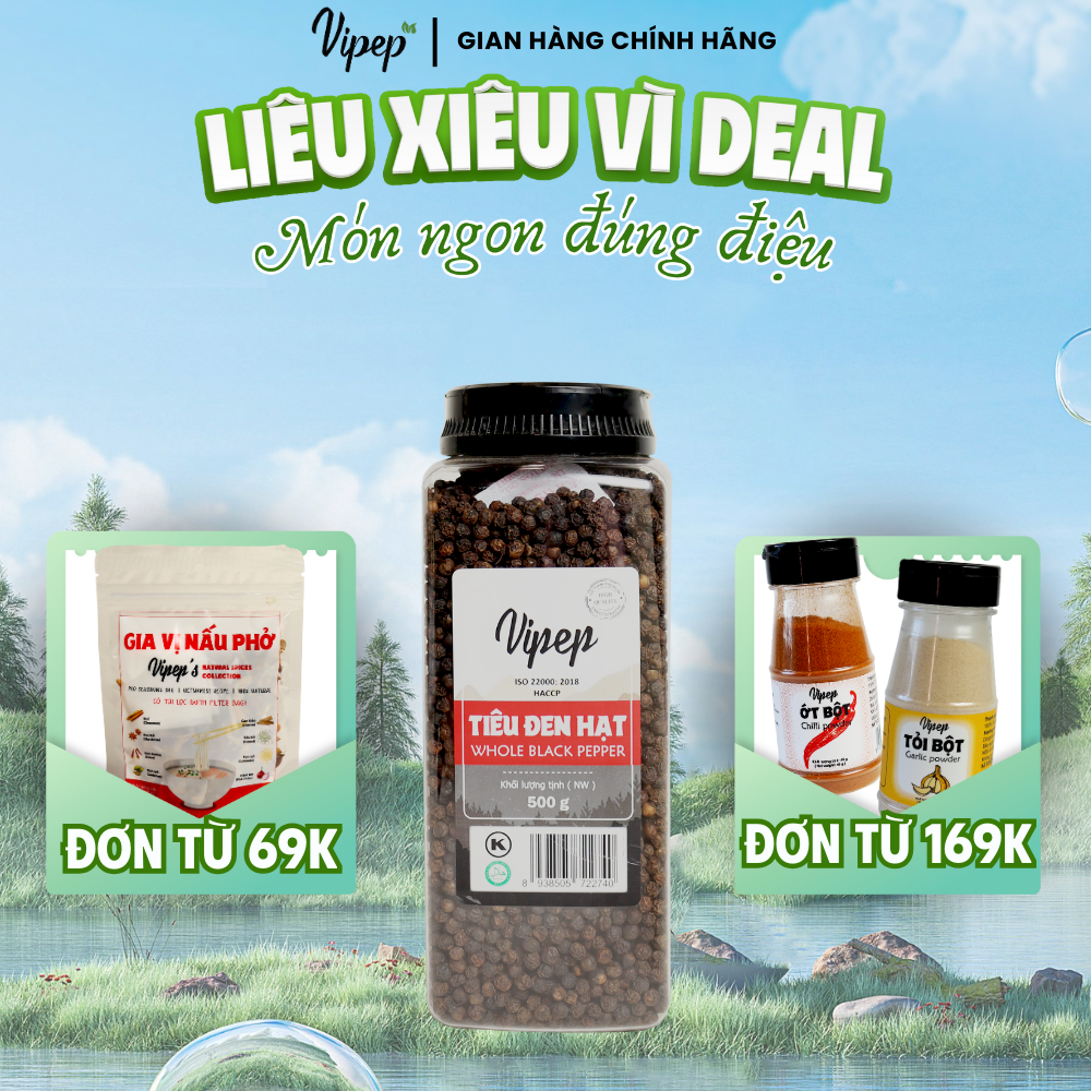 Tiêu đen hạt tự nhiên vipep hũ nhựa 500g