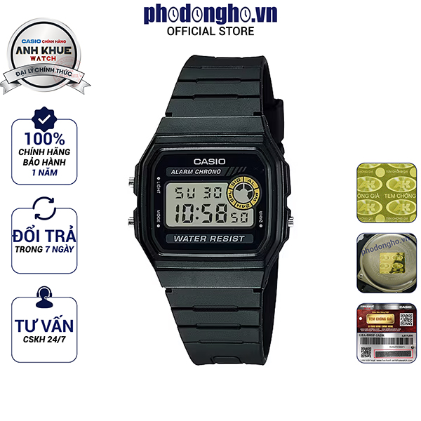Đồng hồ unisex dây nhựa casio anh khuê f-94wa-8dg