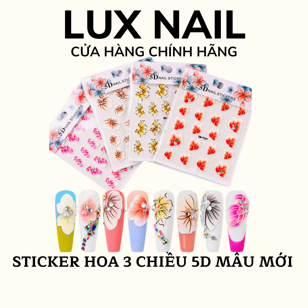 Sticker dán móng hoa lá nail 3 chiều nổi 5D , tấm sticker hoa nail trang trí móng