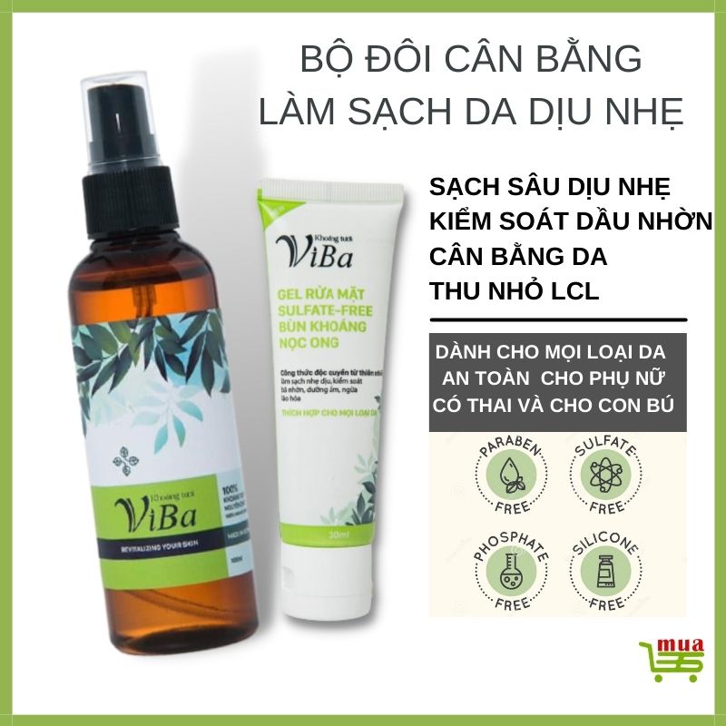 Bộ đôi làm sạch cân bằng da: Sữa rửa mặt bùn khoáng Nọc ong + Xịt khoáng tươi For men khoáng tươi ViBa Chăm sóc da mặt Nam giới giúp giảm mụn thu nhỏ lỗ chân lông cải thiện vấn đề dầu nhờn cấp ẩm dịu da