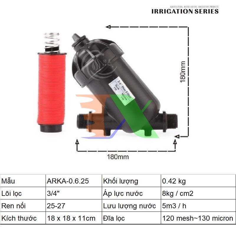 Lọc đĩa chữ Y ARKA-0.6.25 (3/4  (inch), ϕ25), Lọc đĩa tưới cây, Lọc nước chữ Y, lọc nước sinh hoạt, lọc tưới phun sương