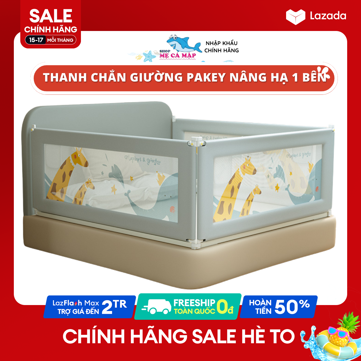 Thanh chặn giường 2023 nâng hạ 1 bên hiệu Pakey thanh chắn giường cao 103cm có 3 màu