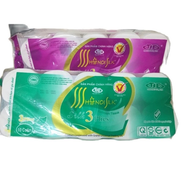 GIẤY vệ sinh hà nội silk 10 cuộn 3 lớp không lõi