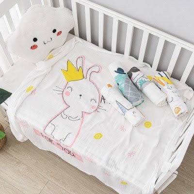 Chăn/Mền Lụa Mùa Hè Cho Bé, Khăn Cotton Mỏng Mềm Cho Bé Trai Bé Gái 120x120cm