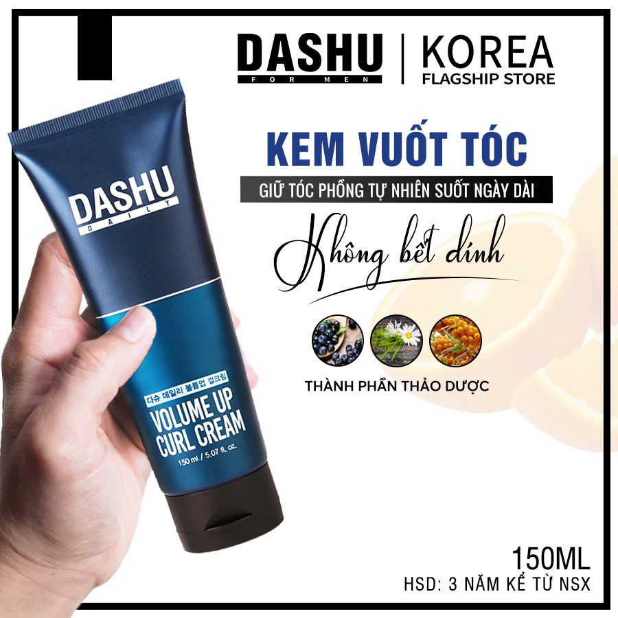 Kem vuốt tóc nam Hàn Quốc, kem làm phồng tóc tốt cho Nam và Nữ, rất tốt cho tóc xoăn Dash Daily Volume Up Curl Cream 150ml, kem vào nếp tóc tự nhiên, không bết dính, thành phần tự nhiên 90% dưỡng tóc, bảo vệ da đầu.