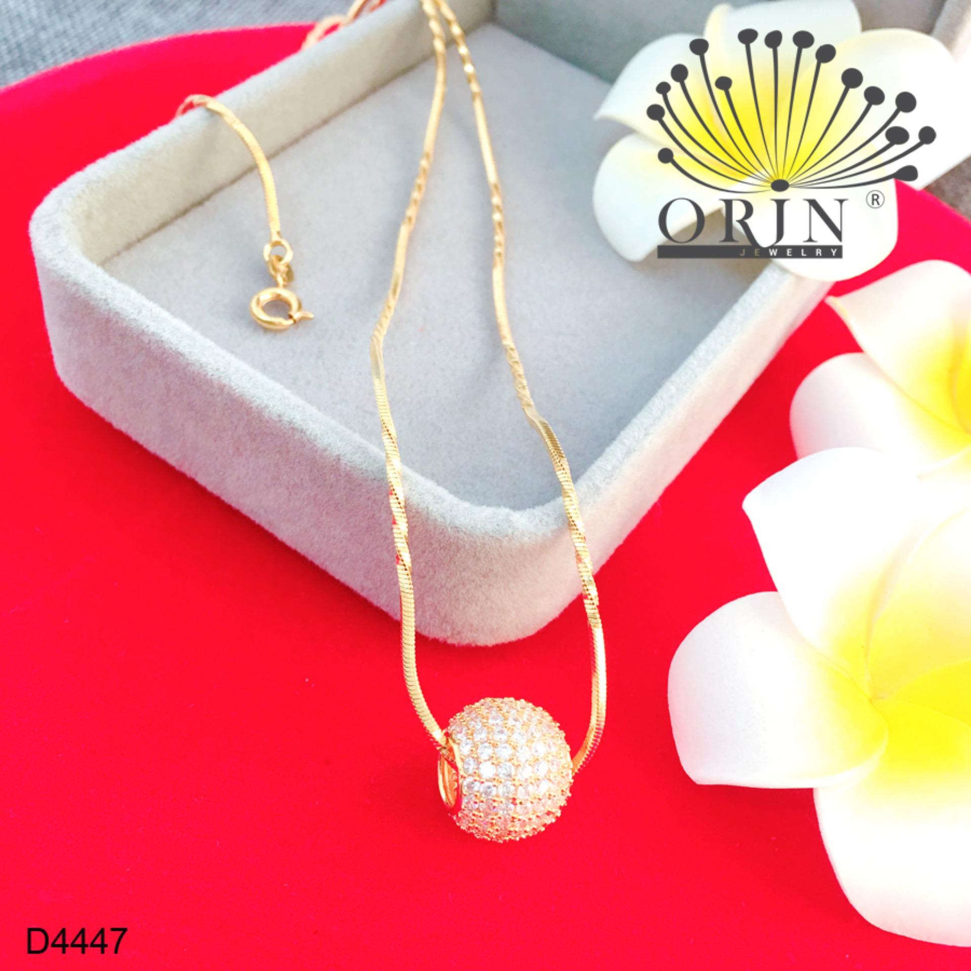 Dây chuyền mạ vàng 24 dạng mì xoắn mặt hột charm tròn đính đá thiết kế cao cấp Orin D4447 - Long Tien