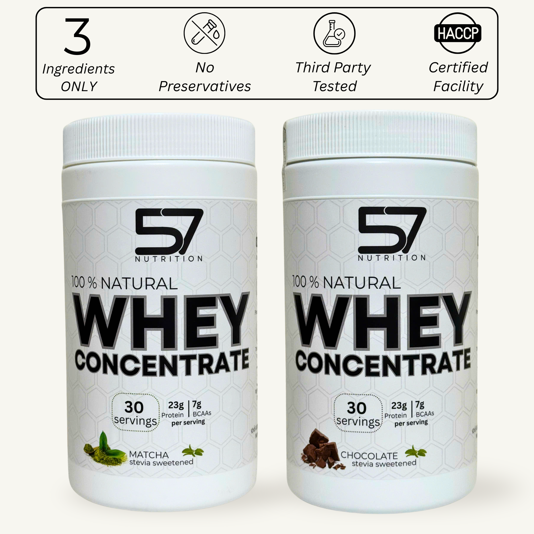 57 Whey Protein Concentrate 1KG - Chocolate/Matcha Flavor, High-Protein, BCAA, Gluten-Free