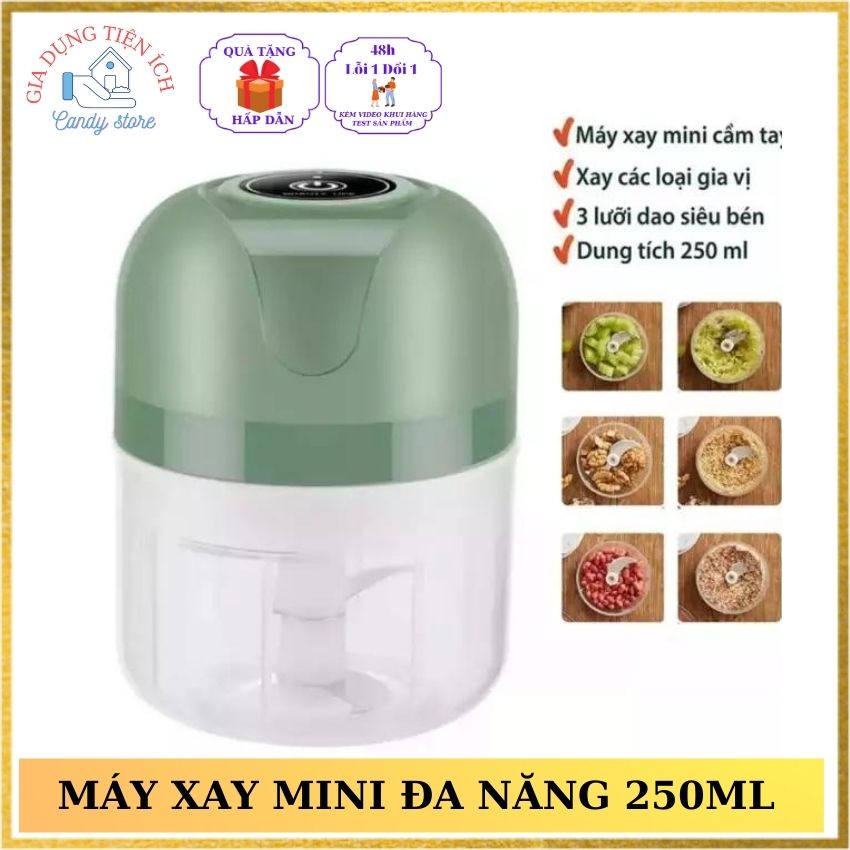 Máy Xay Cầm Tay Mini , Máy Xay Tỏi Ớt , Xay Thịt, Gia Vị Công Suất 300W , Dung Tích 250ml, Sạc Điện Cổng Usb Tiện Dụng, Màu Sắc Hot Trend