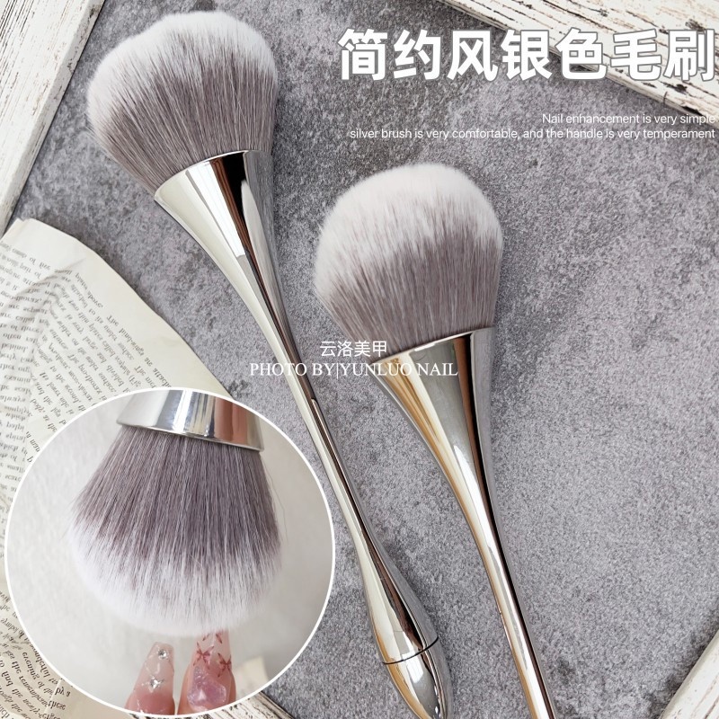 Chổi phủi bụi nail, cọ phủi bụi nail cán dài cao cấp màu bạc