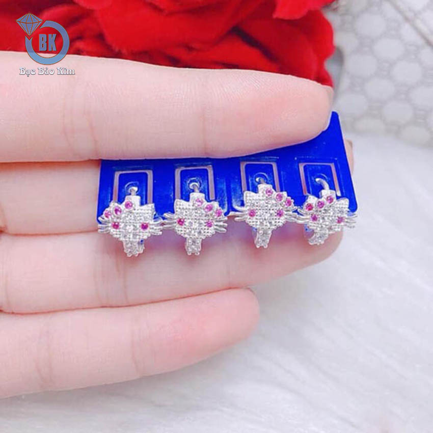 BÔNG TAI TRẺ EM MÈO KITI DẠNG KHUYÊN TRÒN SÁT TAI GỌN GÀNG , BÔNG TAI BẠC TA CAO CẤP CHO BÉ YÊU , THƯƠNG HIỆU BẠC NANCY