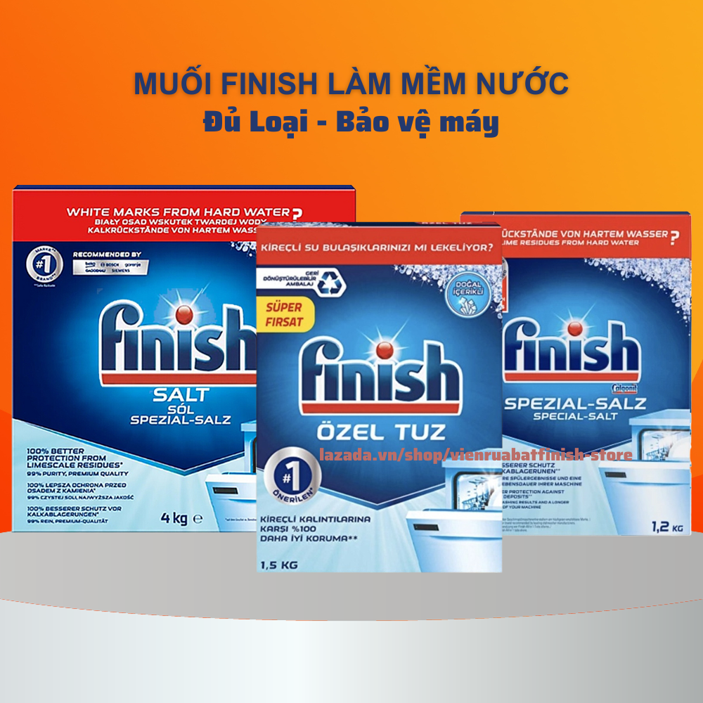 Muối rửa bát Finish 4kg 2kg 1,5 1kg làm mềm nước loại bỏ cặn vôi chuyên dùng cho máy rửa  chén bát, viên bóng bột Finish