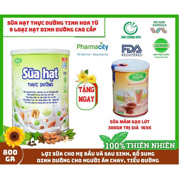 Sữa Hạt Thực Dưỡng SoyNa 800g chính hãng tặng kèm 1 hộp Sữa Mầm Gạo Lứt