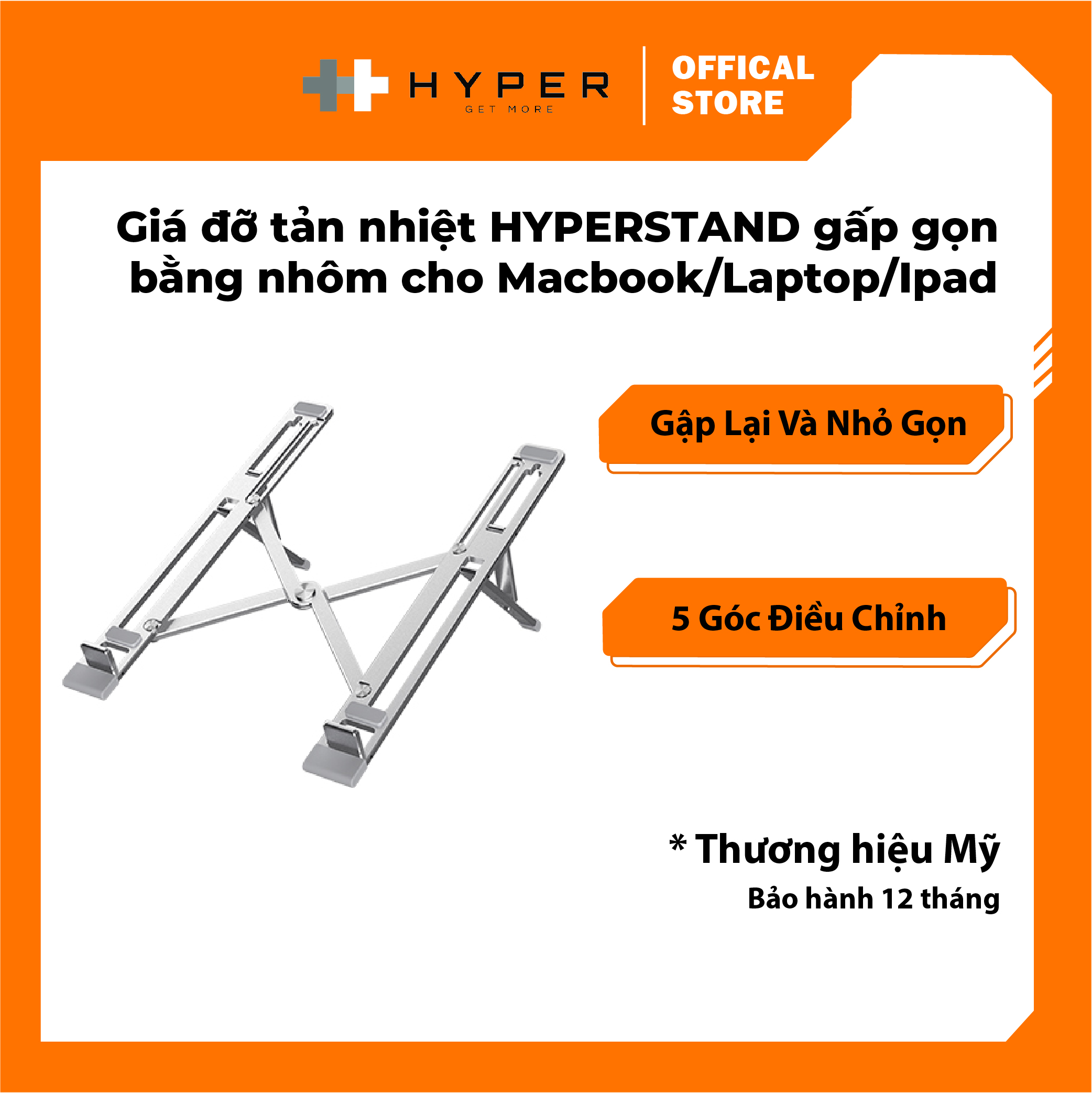 GIÁ ĐỠ TẢN NHIỆT HYPERSTAND FOLDING ALUMIUM FOR MACBOOK/LAPTOP/IPAD – HTU6