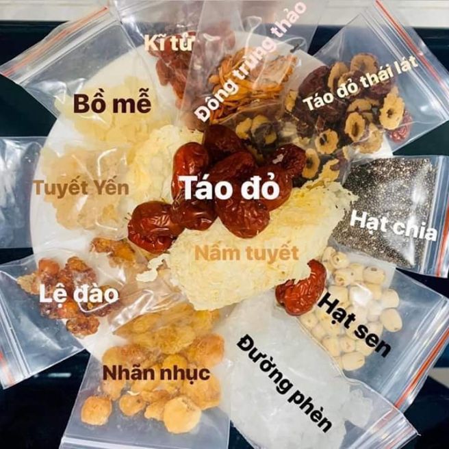 [HCM]set lớn nguyên liệu nấu chè dưỡng nhan 12 vị tặng kèm lá dứa và táo đỏ