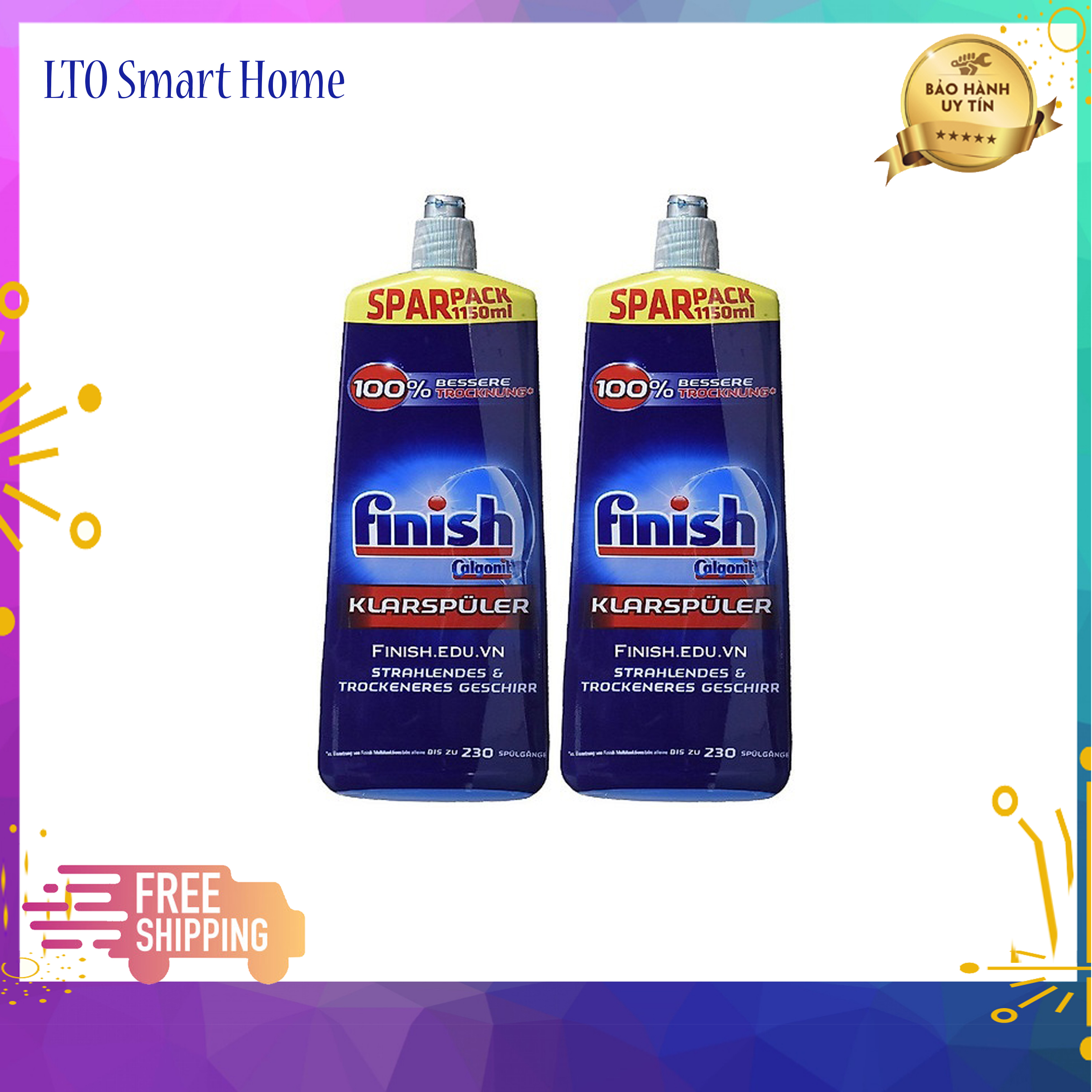 [ HÀNG CAO CẤP ] Chất Làm Bóng Dùng Cho Máy Rửa Bát Finish 1150ml, LTO Smart Home LB1150 Tẩy Rửa Cao Cấp,Khử Mùi Kháng Khuẩn, Làm Bát Mau Khô Và Bóng, Khử Dầu Mỡ, Loại Bỏ Đá Vôi Trong Nước.