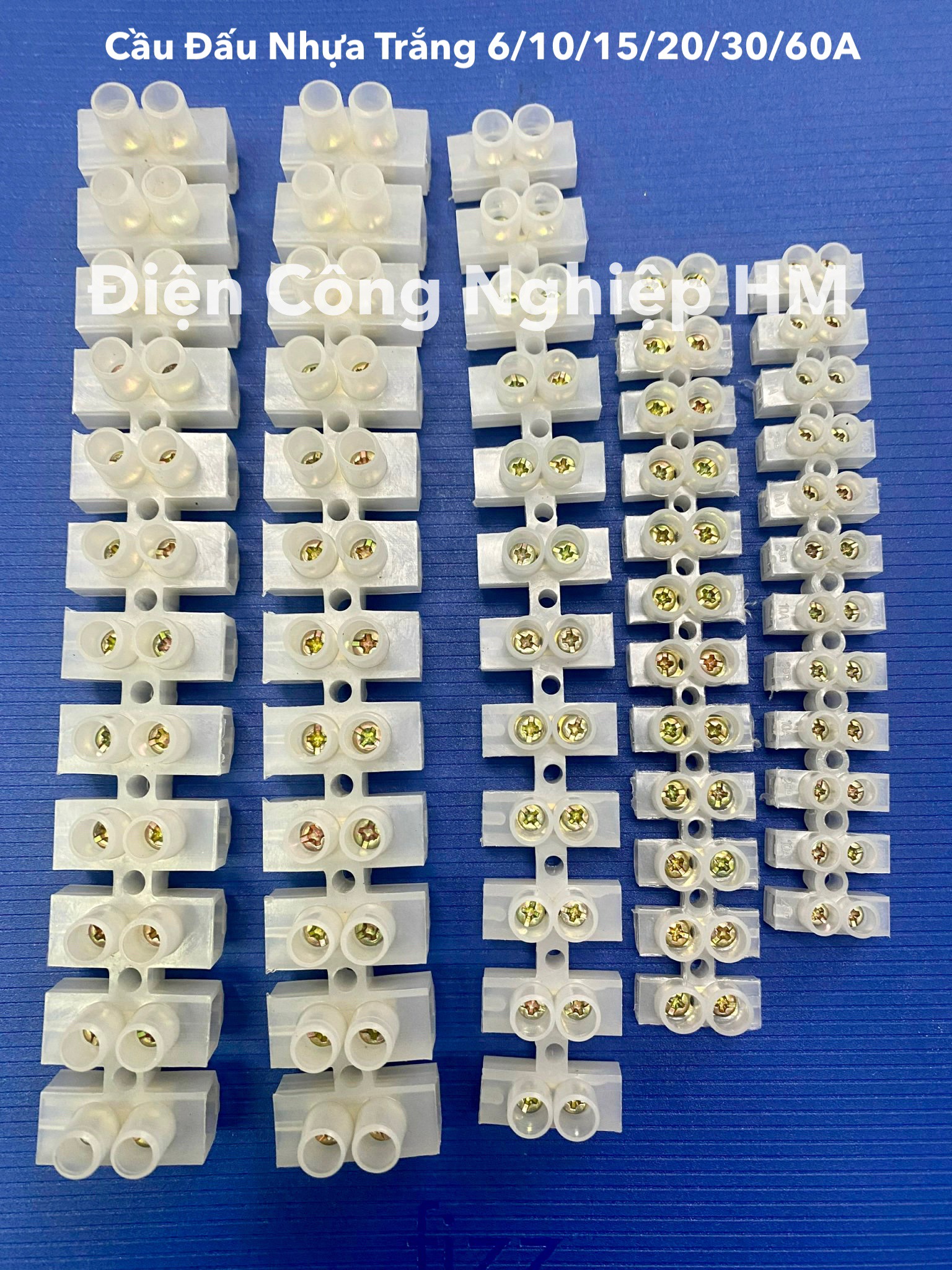 Cầu đấu nhựa trắng 6a~60a 12 pha - cầu đấu điện nhựa chống cháy