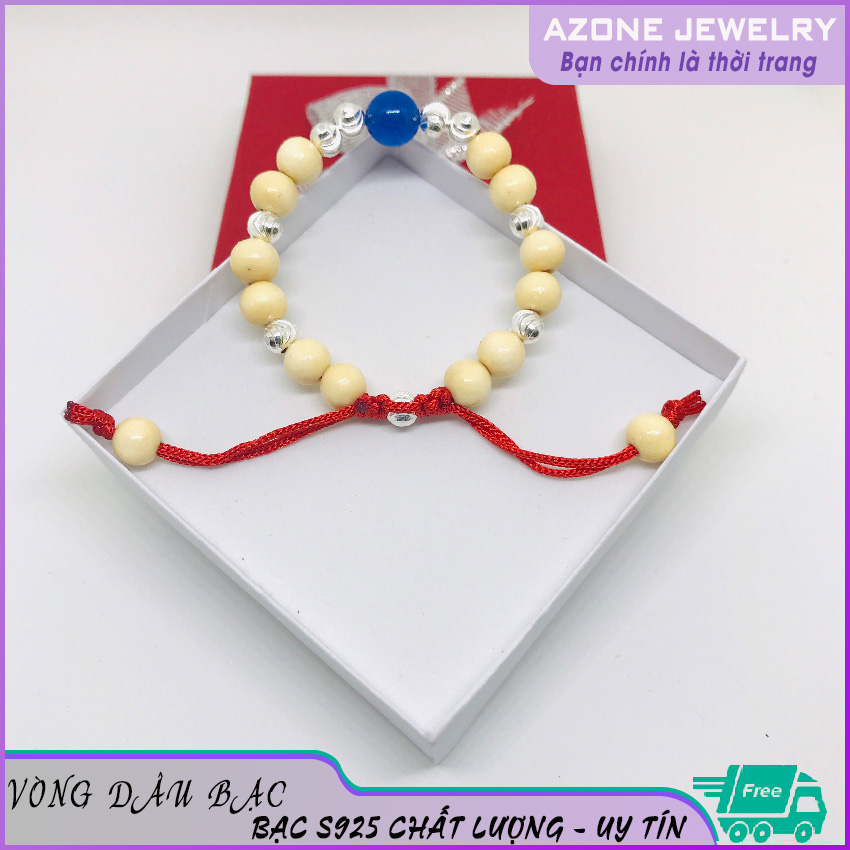 Vòng dâu tằm cho bé 9 bi bạc [FREESHIP T9] Bạc S925 hạt dâu tằm tác dụng bảo an cho bé gái #AZVD001 - Azone 24h Vòng dâu 9 bị bạc Vòng dâu
