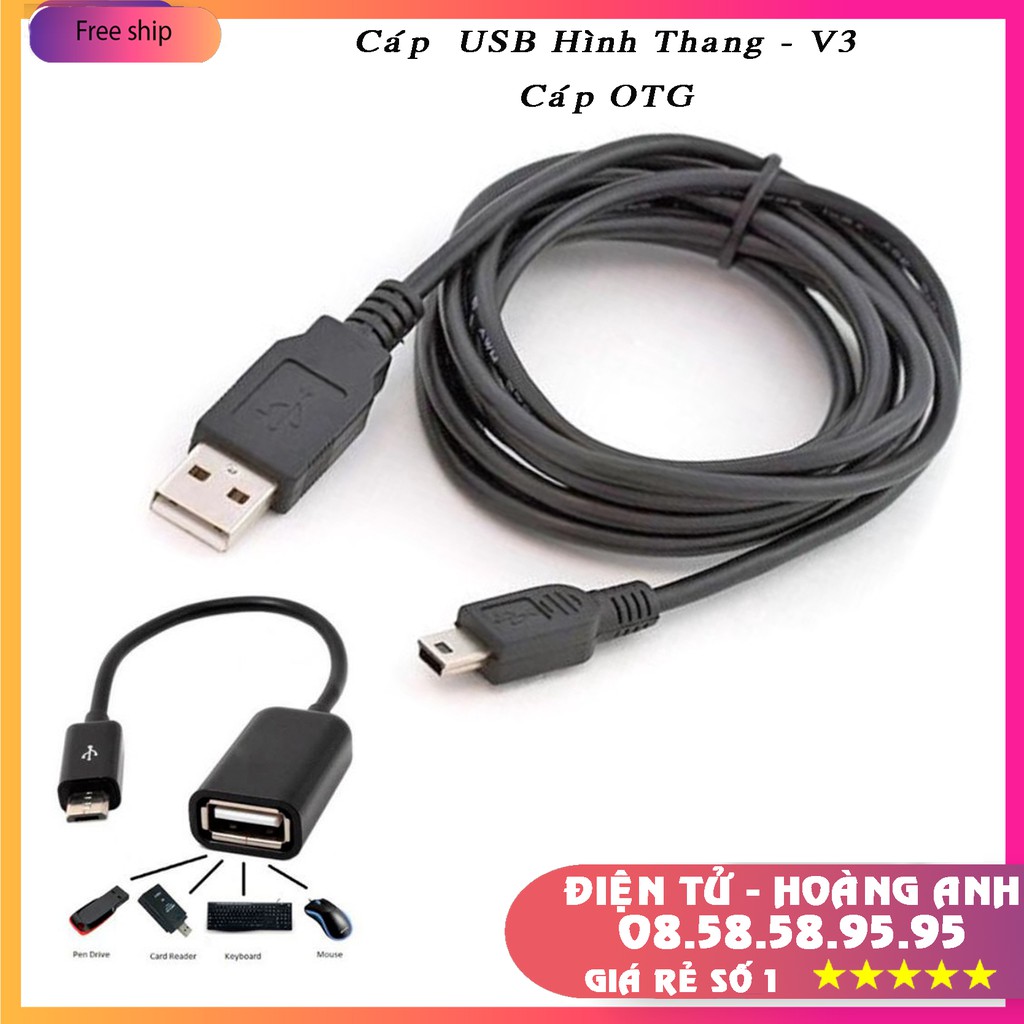 Cáp sạc usb v3 hình thang dài cáp otg loại tốt