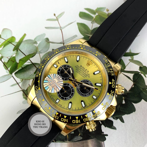 Đồng hồ Nam Rolex máy nhật-Đồng hồ cơ Automatic Rolex 3 nút mặt vàng dây cao su size 40-42 mm