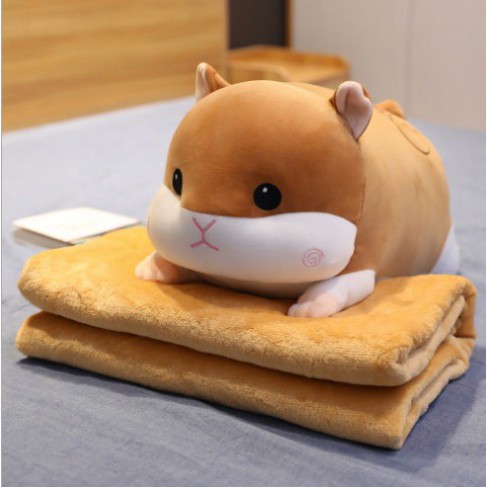 Gấu Bông Chuột Kèm Mền , Bộ chăn gối văn phòng chuột Hamster, Heo xinh. Gấu Bông đẹp chất vải miniso