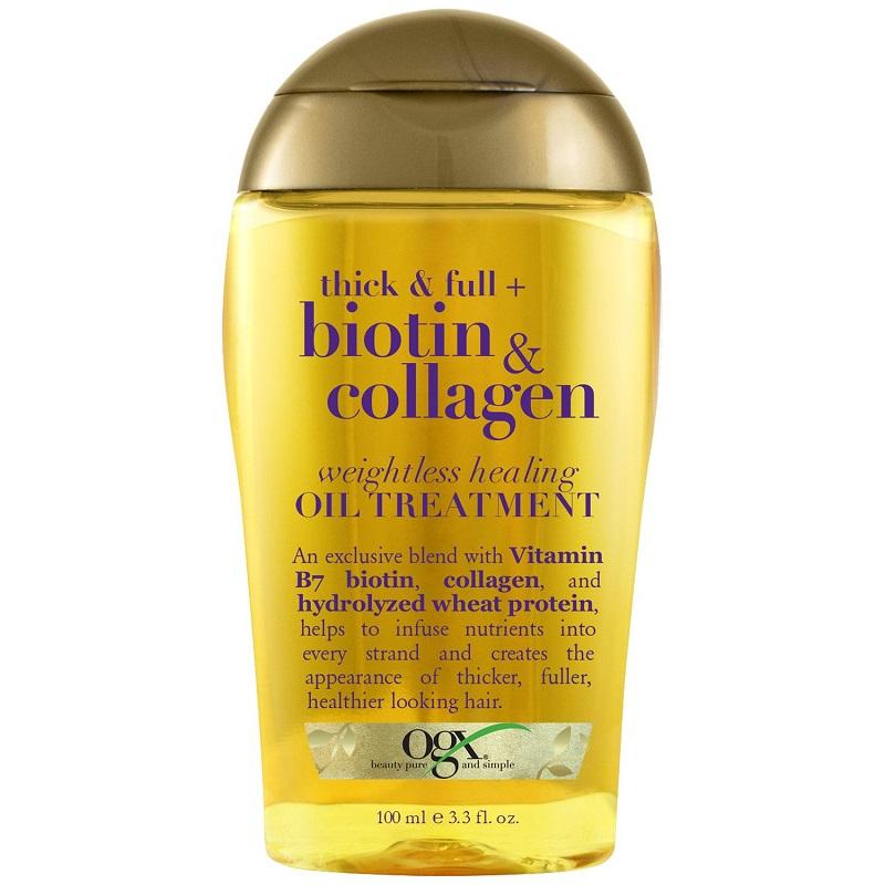 Dầu dưỡng tóc cho tóc khô xơ hư tổn ogx thick & full biotin & collagen weightless healing oil treatment 100ml