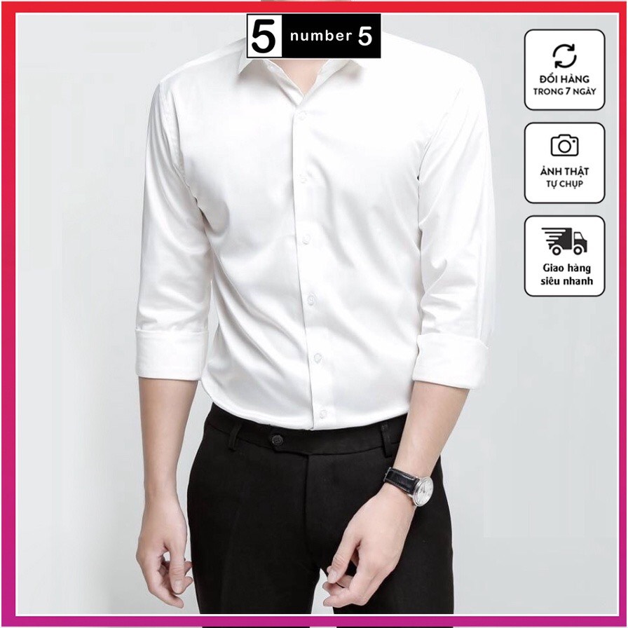 Áo sơ mi nam văn phòng dài tay vải cotton lụa trơn mát ats