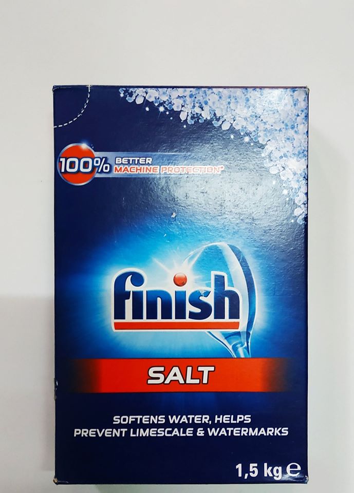 Muối rửa chén dùng cho máy rửa chén Finish Salt hộp 1.5kg của Đức - Sale hộp vỏ giấy xấu