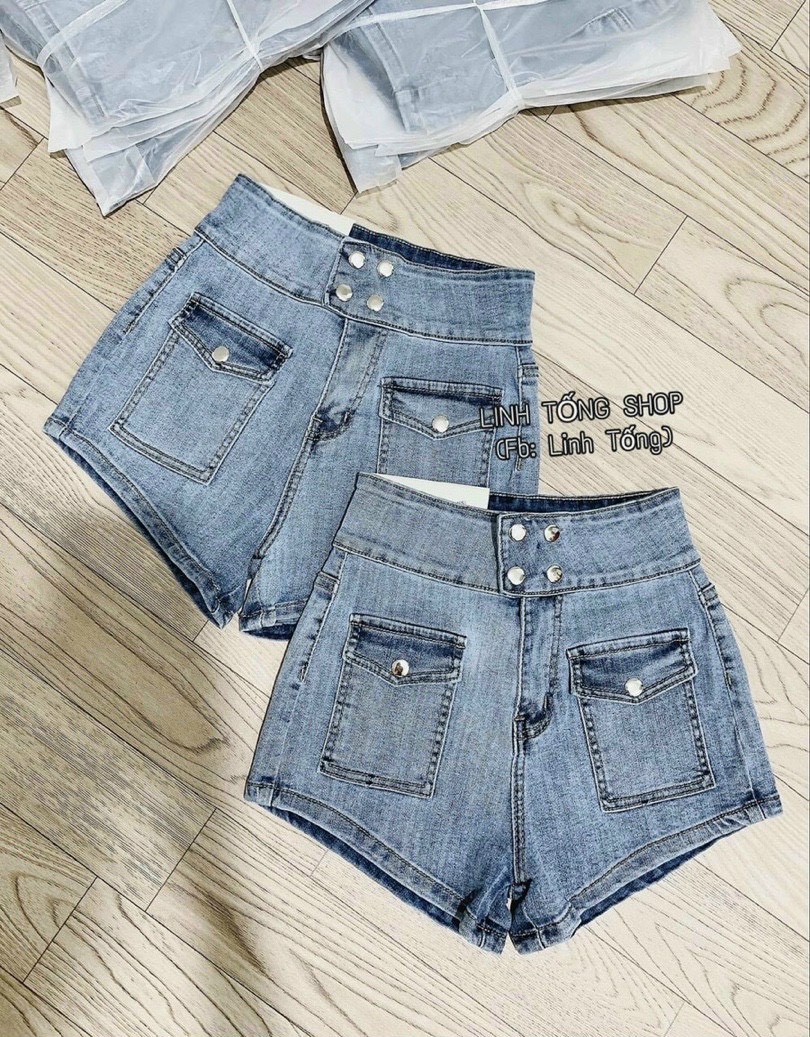 Siêu hot quần jean đùi lưng cao 4 nút mix 2 túi