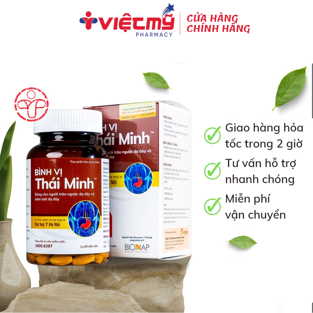 Viên uống Bình Vị Thái Minh dùng cho người trào ngược dạ dày và viêm loét dạ dày 20 viên Việt Mỹ Pharmacy