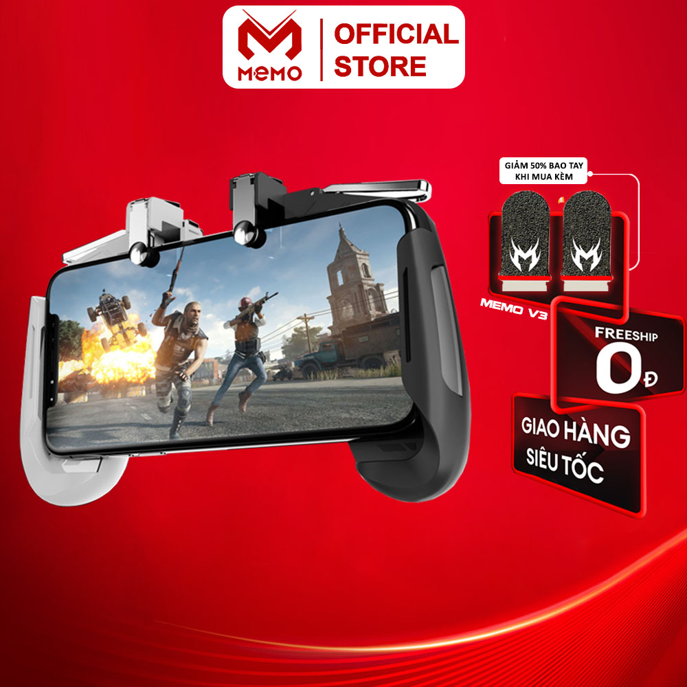 Nút bắn chơi game điện thoại giá rẻ MEMO AK16 thao tác 4 ngón tăng tốc độ sử lý khi chơi game PUBG / FreeFire / COD / FPS hỗ trợ khe cắm sạc kẹp chặt hỗ trợ tất cả các điện thoại IOS Android - Hàng chính hãng