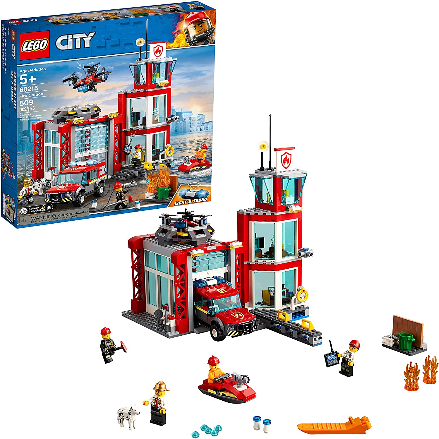 LEGO City Fire Station 60215 Fire Rescue Tower Building Set, với đồ chơi xe cấp cứu, bao gồm cả nhân vật lính cứu hỏa, cho các trò chơi sáng tạo