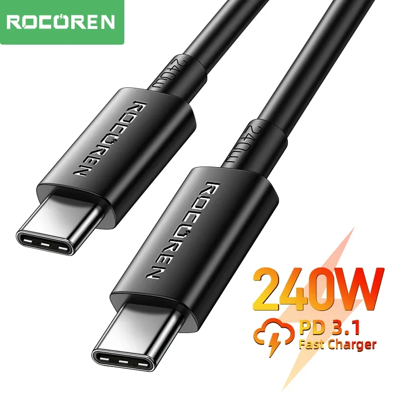 Rocoren pd 3.1 240w usb cable type c fast charging charger cable for macbook pro laptop xiaomi 48v 5a type c data wire cord