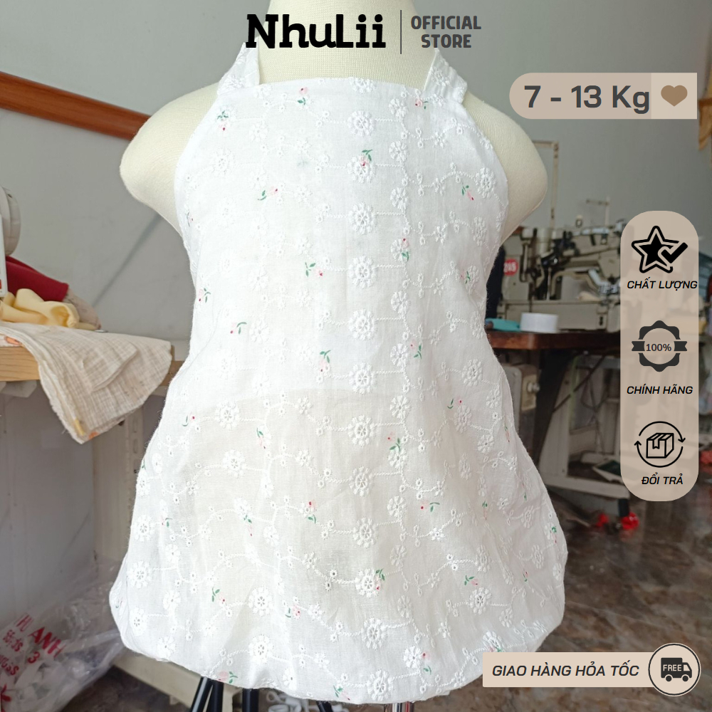 Yếm cho bé gái mùa hè NHULII Yếm hoa mùa hè buộc nơ hoạ tiết hoa xinh xắn cho bé  7-13 Kg NI057