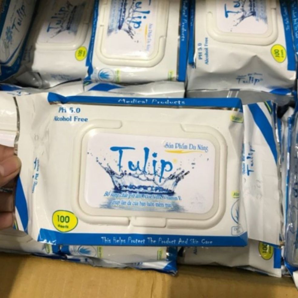 Combo 5 Khăn giấy ướt Tulip gói / 100 tờ giấy mềm mịn an toàn